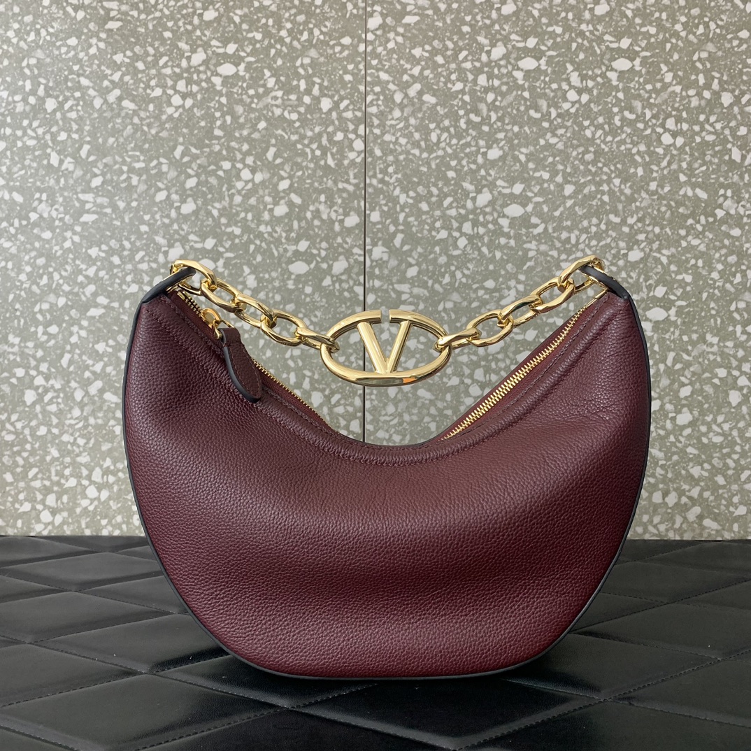 Valentino Garavani VLogo Moon Small Hobo Bag in Burgundy Nappa Leather